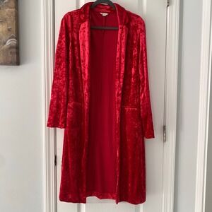 Cato Women's Red Crushed Velvet Longline Kimono Duster